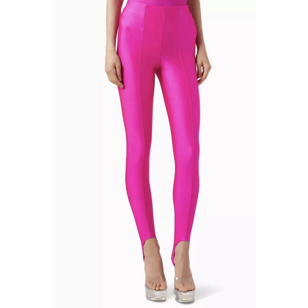 Good American Compression Shine Stirrup Leggings 2 (M) Pink High Rise Sculpting